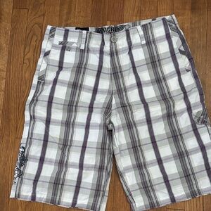 Micros Men’s Plaid Cargo Shorts - White & Purple and gray like new